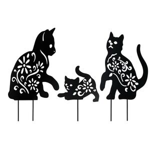 3 Ornamental Outdoor Cats Garden Metal Cat Statue Decor‎ 3 Cats Black